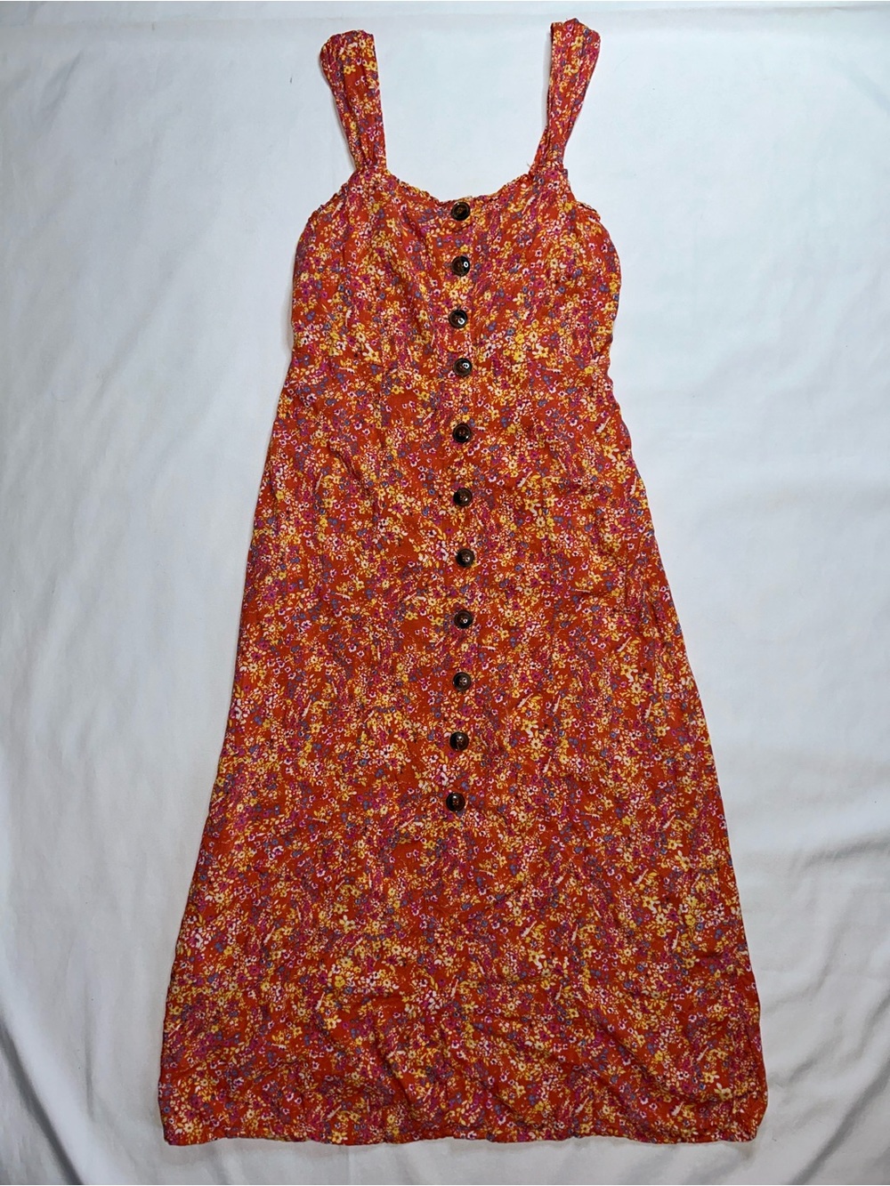 Japna Orange Floral Button Front Maxi Dress Large Boho Sundress